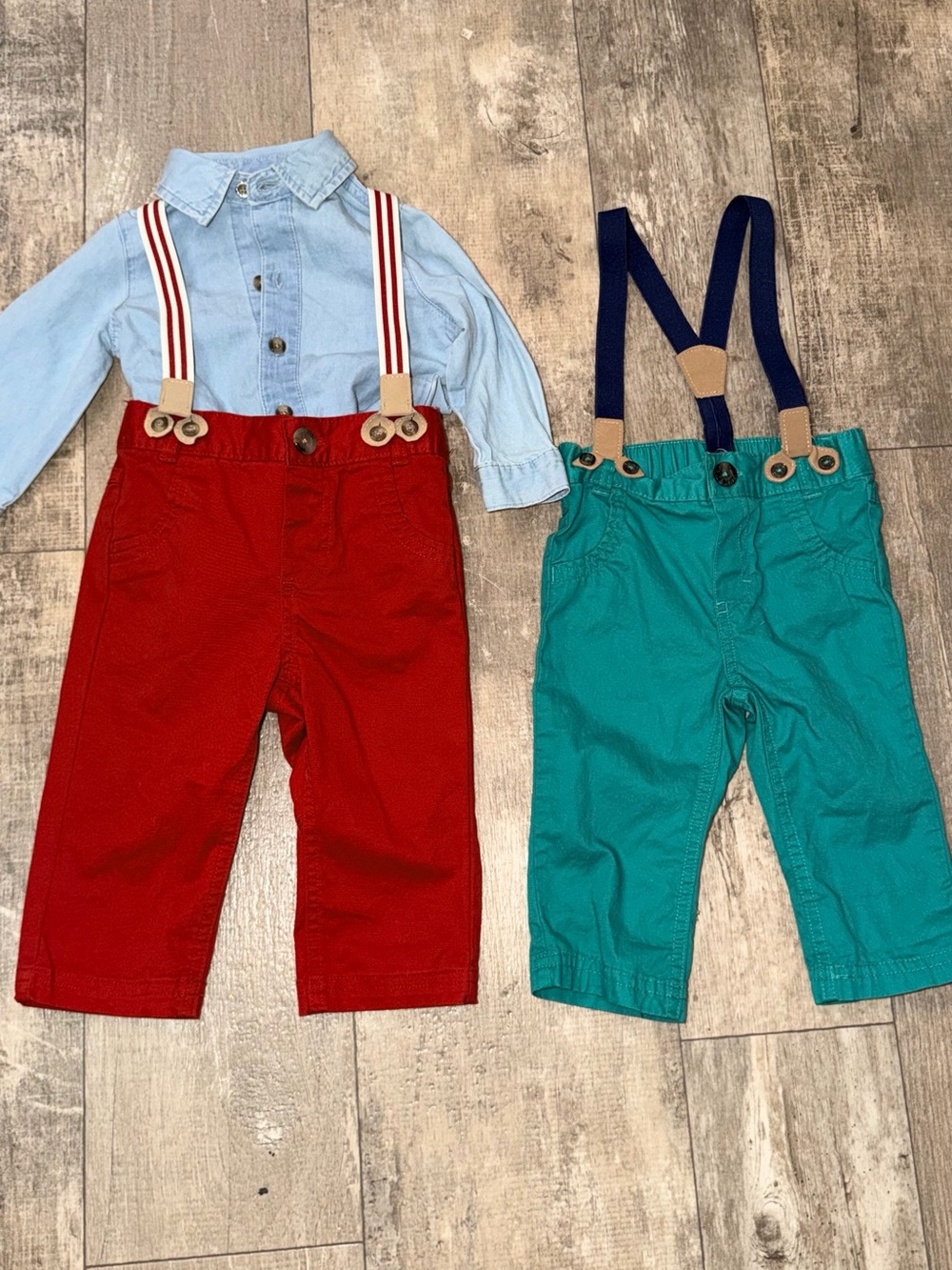 Cat & Jack Red and Teal Kids Overalls with Suspenders
